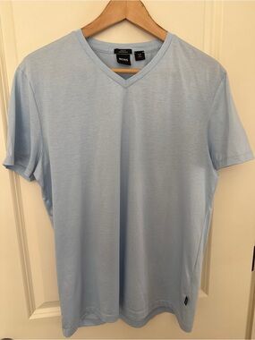 Boss Hugo Boss Slim Fit Mercerised Cotton V-Neck Tee Light Blue Size Large